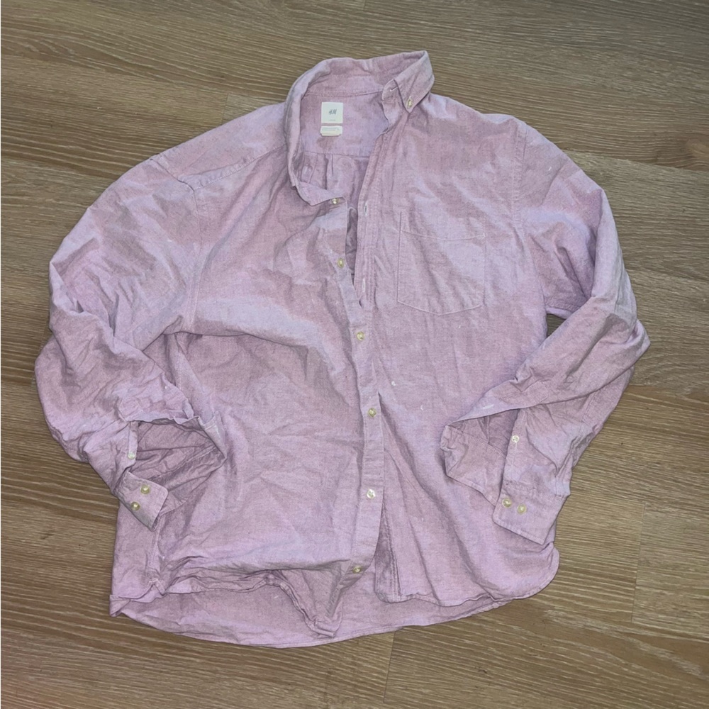 H&M men’s long sleeve light pink button up